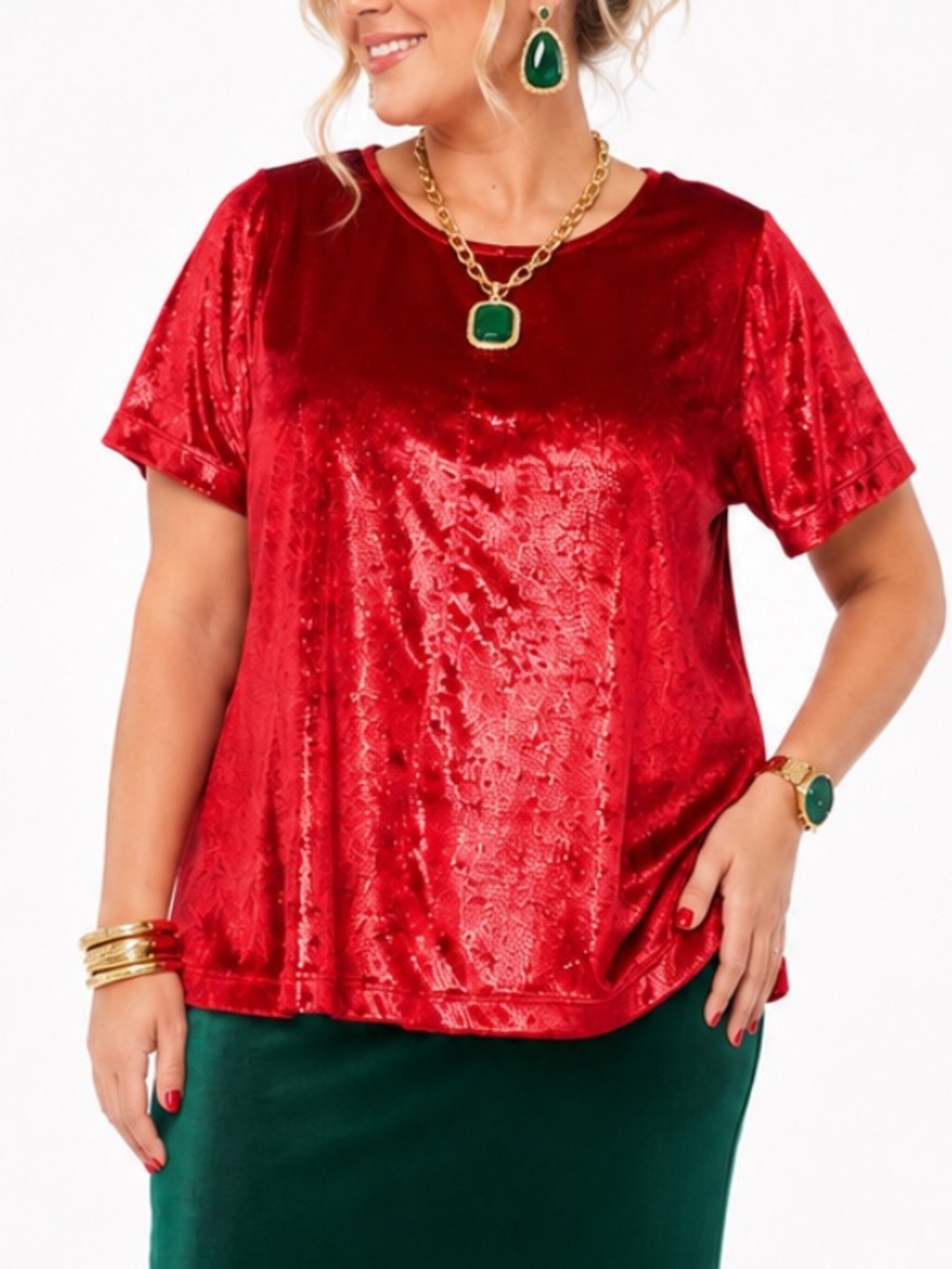 LANE BRYANT FESTIVE HOLIDAY RED VELVET SHORT SLEEVED TOP SZ 14 EUC